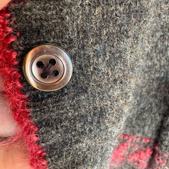 90s Vintage Lands End Brown Red Wool Mohair Blend Hooded Cardigan Sweater Size L - Picture 3 of 14